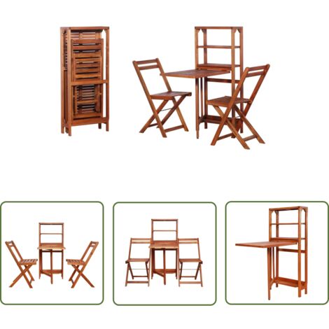 The Living Store Mobilier de bistro pliable 3 pcs Bois d'acacia solide - Meubles De Jardin - Salon De Jardin - Mobilier En Bois - Acacia - Set Bistrot