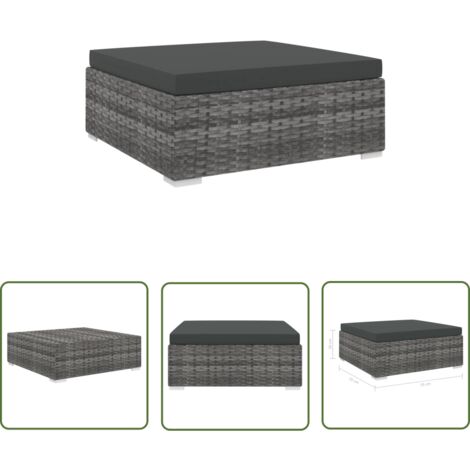 The Living Store Modular-Fußhocker 1 Stk. + Auflagen Poly Rattan Grau - Outdoor Lounge Set - Sitzbereich Erweitern - Gartenmöbeln - Rattan Sessel - Wetterfestes Material