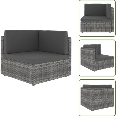 The Living Store Modulares Sofa-Eckteil Poly Rattan Grau - Rattan-Ecksofa