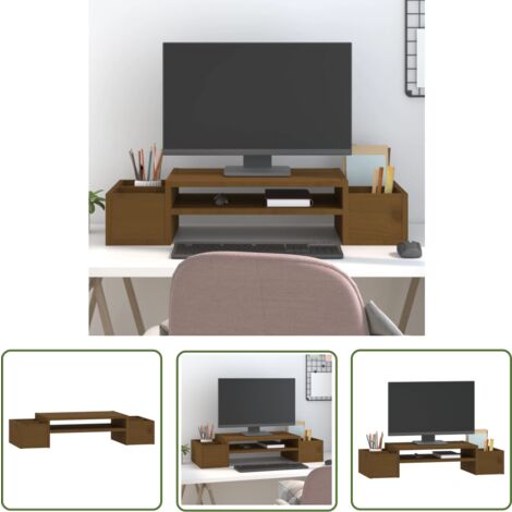 The Living Store Monitorständer Honigbraun 70x27,5x15 cm Massivholz Kiefer - Monitorständer - Holzmöbel - Schreibtischorganisator - Kiefernholzmöbel - Ergonomischer Monitorstand