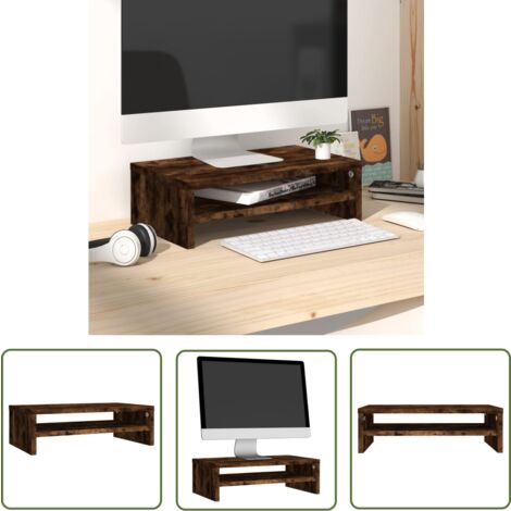 The Living Store Monitorständer Räuchereiche 42x24x13 cm Holzwerkstoff - Monitorständer - Holztisch - Schreibtisch Organizer - Fernseher Ständer - Büro Zubehör
