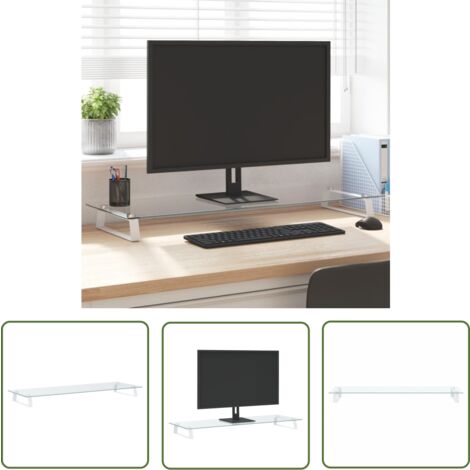 The Living Store Monitorständer Weiß 100x35x8 cm Hartglas und Metall - Monitorständer - Computerständer - Laptopständer - Bürobedarf - Ergonomie