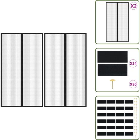 The Living Store Mosquiteras para puerta bloque magnético 2 uds negro 200x80 cm - Mosquiteras para puerta