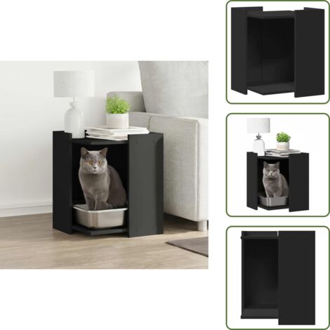 The Living Store Mueble arenero para gatos madera ingeniería negro 42x42x51 cm - Caja de arena para gatos