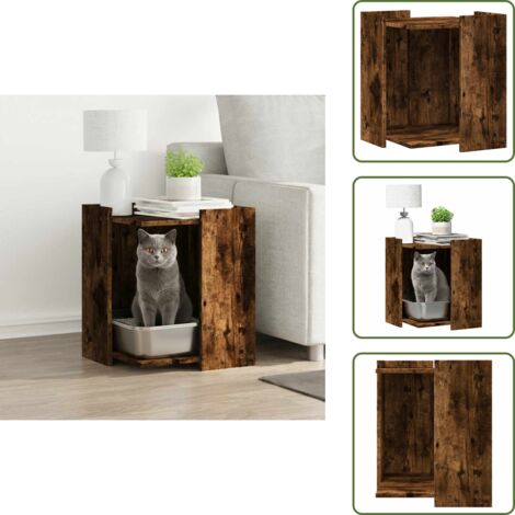 The Living Store Mueble arenero para gatos madera roble ahumado 42x42x51 cm - Caja de arena para gatos