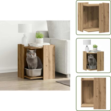 The Living Store Mueble arenero para gatos madera roble artisian 42x42x51 cm - Caja de arena para gatos
