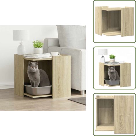 The Living Store Mueble arenero para gatos madera roble Sonoma 53x53x51 cm - Caja de arena para gatos