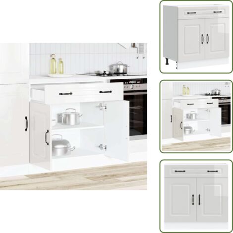 The Living Store Mueble bajo cocina Kalmar madera ingeniería blanca alto brillo - Almacenamiento cocina