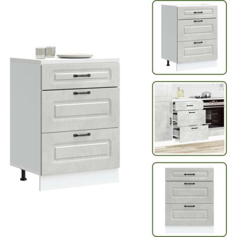 The Living Store Mueble bajo de cocina Kalmar madera de ingeniería gris hormigón - Almacenamiento bajo cocina