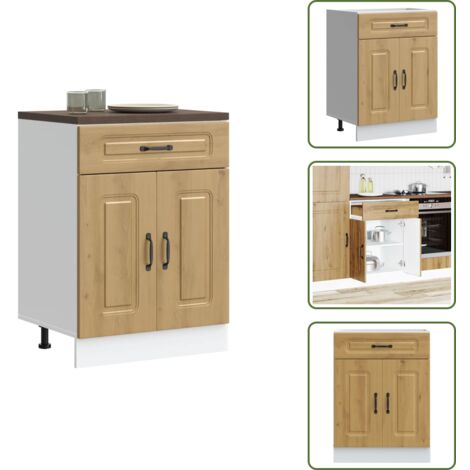 The Living Store Mueble bajo de cocina Kalmar roble artesanal madera ingeniería - Almacenamiento bajo cocina