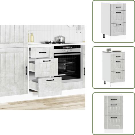The Living Store Mueble bajo de cocina Lucca madera contrachapada gris cemento - Almacenamiento bajo cocina