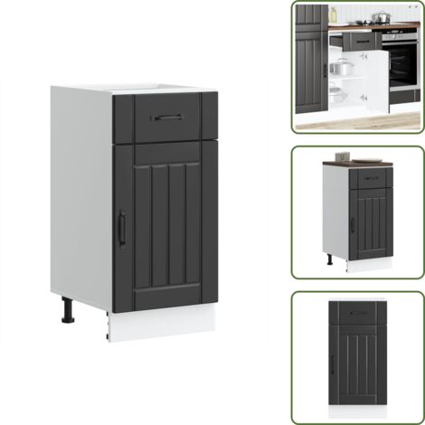 The Living Store Mueble bajo de cocina Lucca madera ingeniería negra - Almacenamiento de cocina
