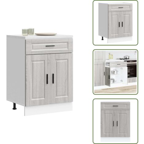 The Living Store Mueble bajo de cocina porto gris sonoma madera reconstituida - Almacenamiento de cocina