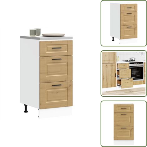 The Living Store Mueble bajo de cocina porto roble artesano madera reconstituida - Almacenamiento de cocina