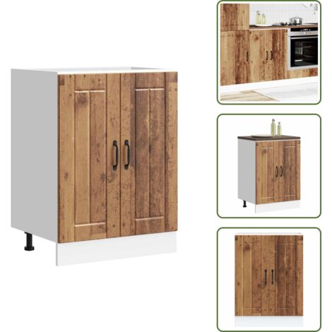 The Living Store Mueble bajo fregadero Lucca madera contrachapada madera antigua - Almacenamiento cocina