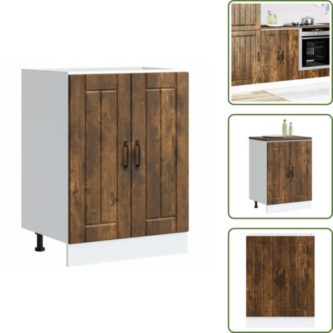 The Living Store Mueble bajo fregadero Lucca madera contrachapada roble ahumado - Cocina