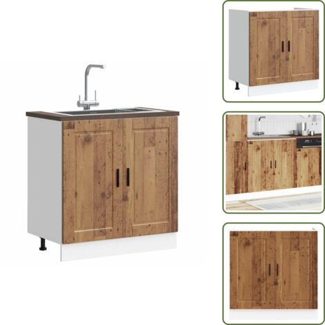 The Living Store Mueble bajo fregadero Porto madera vieja madera diseñada - Almacenamiento cocina
