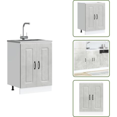 The Living Store Mueble bajo para fregadero Kalmar gris hormigón 60x46x81,5 cm - Almacenamiento bajo fregadero