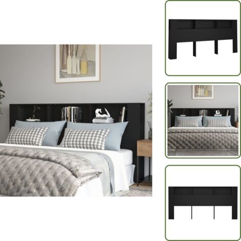 The Living Store Mueble cabecero negro 220x18,5x104,5 cm - Mueble de dormitorio