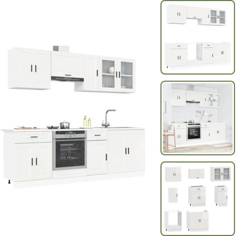 The Living Store Mueble cocina Kalmar blanco de alto brillo 8 pzas - Armarios de cocina
