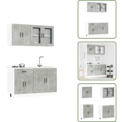 The Living Store Mueble cocina Kalmar gris hormigón 4 pzas madera contrachapada - Muebles de cocina