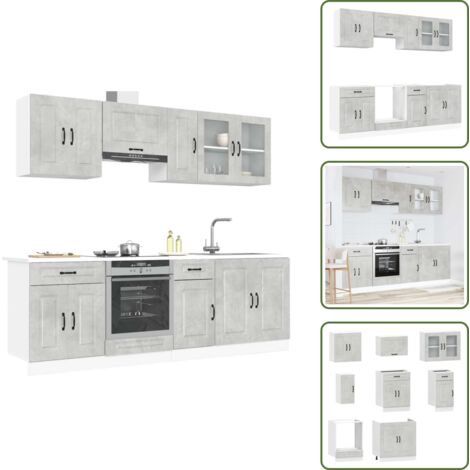 The Living Store Mueble cocina Kalmar gris hormigón 8 pzas madera contrachapada - Muebles cocina