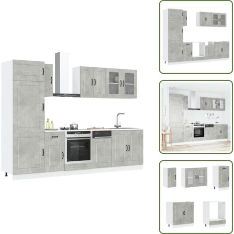 The Living Store Mueble cocina Kalmar gris hormigón 8 pzas madera contrachapada - Muebles cocina