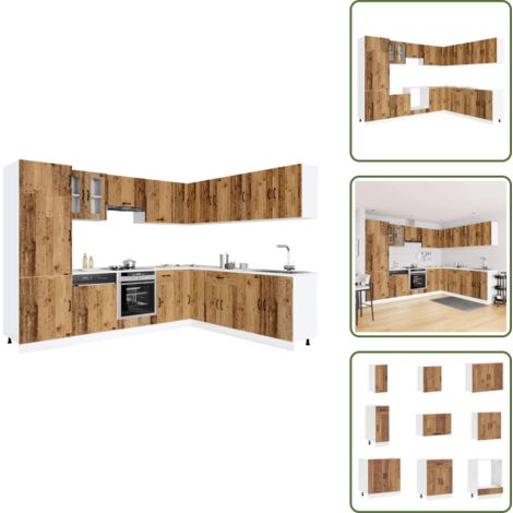 The Living Store Mueble cocina Kalmar madera vieja 14 pzas madera contrachapada - Muebles cocina