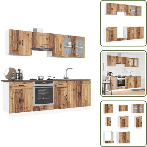 The Living Store Mueble cocina Kalmar madera vieja 8 pzas madera contrachapada - Armarios de cocina