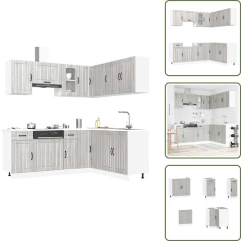 The Living Store Mueble cocina Kalmar sonoma gris 11 pzas madera contrachapada - Muebles cocina