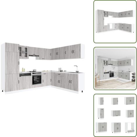 The Living Store Mueble cocina Kalmar sonoma gris 14 pzas madera contrachapada - Muebles cocina