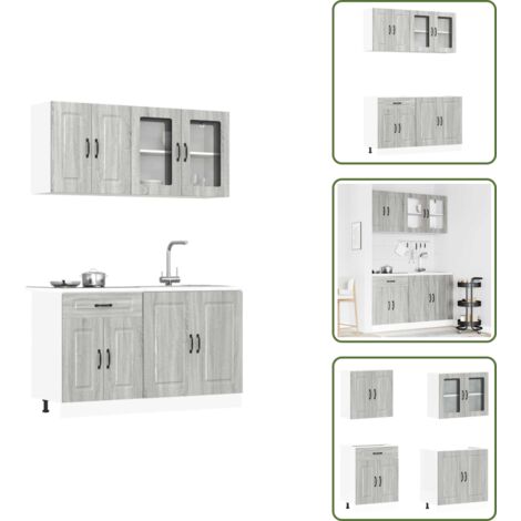 The Living Store Mueble cocina Kalmar sonoma gris 4 pzas madera contrachapada - Muebles cocina