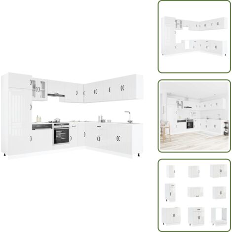 The Living Store Mueble cocina Lucca blanco brillo 14 pzas madera contrachapada - Muebles cocina