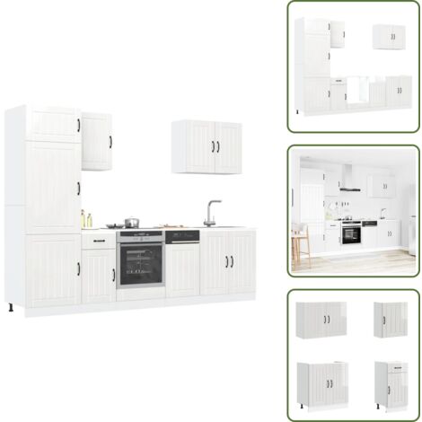 The Living Store Mueble cocina Lucca blanco de alto brillo 7 pzas - Muebles cocina
