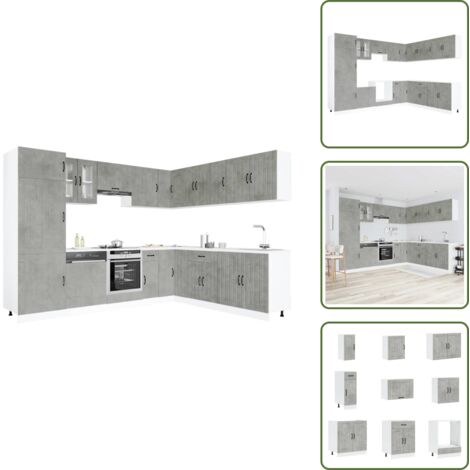 The Living Store Mueble cocina Lucca gris hormigón 14 pzas madera contrachapada - Muebles cocina