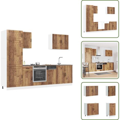 The Living Store Mueble cocina Lucca madera vieja 7 pzas madera contrachapada - Muebles cocina