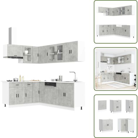 The Living Store Mueble cocina Porto gris hormigón 11 pzas madera contrachapada - Muebles cocina