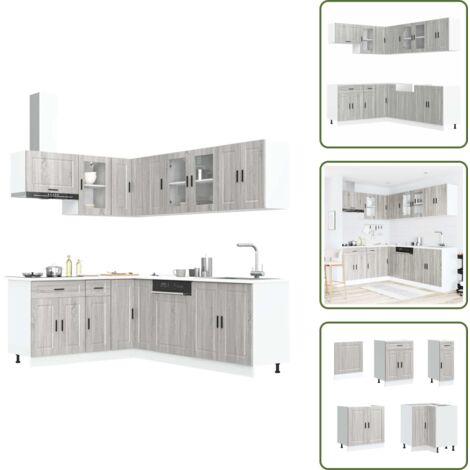 The Living Store Mueble cocina Porto sonoma gris 11 pzas madera contrachapada - Muebles cocina