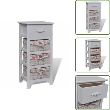 The Living Store Mueble con 1 cajón y 3 cestas madera de paulonia blanco - Estantería