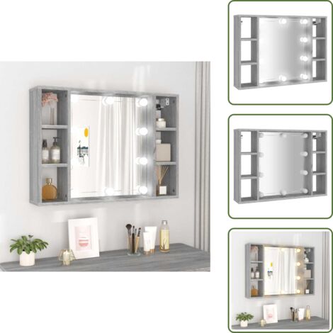The Living Store Mueble con espejo y LED color gris Sonoma 76x15x55 cm - Armario con luz LED