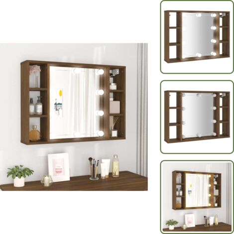 The Living Store Mueble con espejo y LED color roble marrón 76x15x55 cm - Armario con espejo