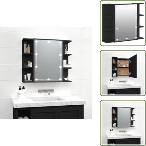 The Living Store Mueble con espejo y LED negro 70x16,5x60 cm - Armario con espejo