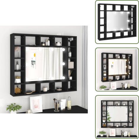 The Living Store Mueble con espejo y luces LED negro 91x15x76,5 cm - Maquillaje