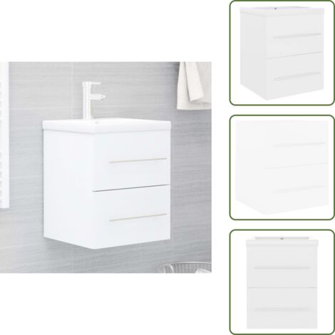 The Living Store Mueble con lavabo madera contrachapada blanco brillante - Lavabo empotrado