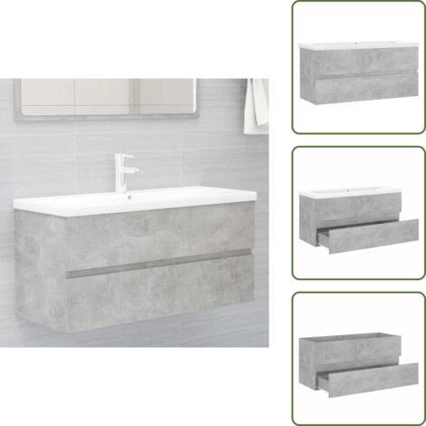 The Living Store Mueble con lavabo madera de ingeniería gris hormigón - Lavabo empotrado