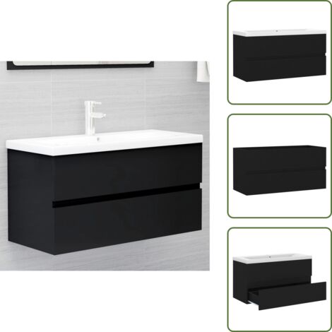 The Living Store Mueble con lavabo madera de ingeniería negro - Lavabo empotrado