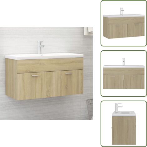 The Living Store Mueble con lavabo madera de ingeniería roble Sonoma - Lavabo empotrado