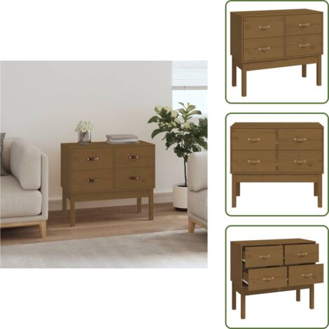 The Living Store Mueble consola de madera maciza de pino marrón miel 90x40x78 cm - Mueble de madera