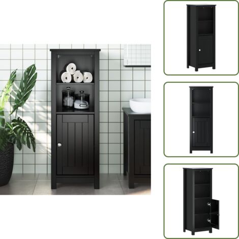 The Living Store Mueble de baño BERG madera maciza de pino negro 40x34x110 cm - Mueble de baño
