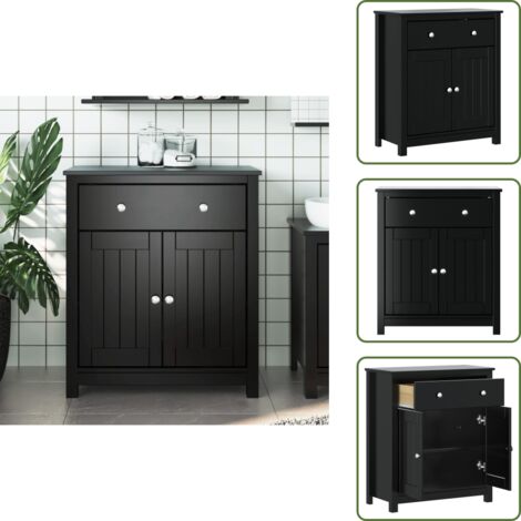 The Living Store Mueble de baño BERG madera maciza de pino negro 69,5x34x80 cm - Armario de baño
